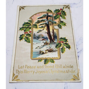 H. Wessler Christmas Winter Scene With Hollys Embossed Postcard